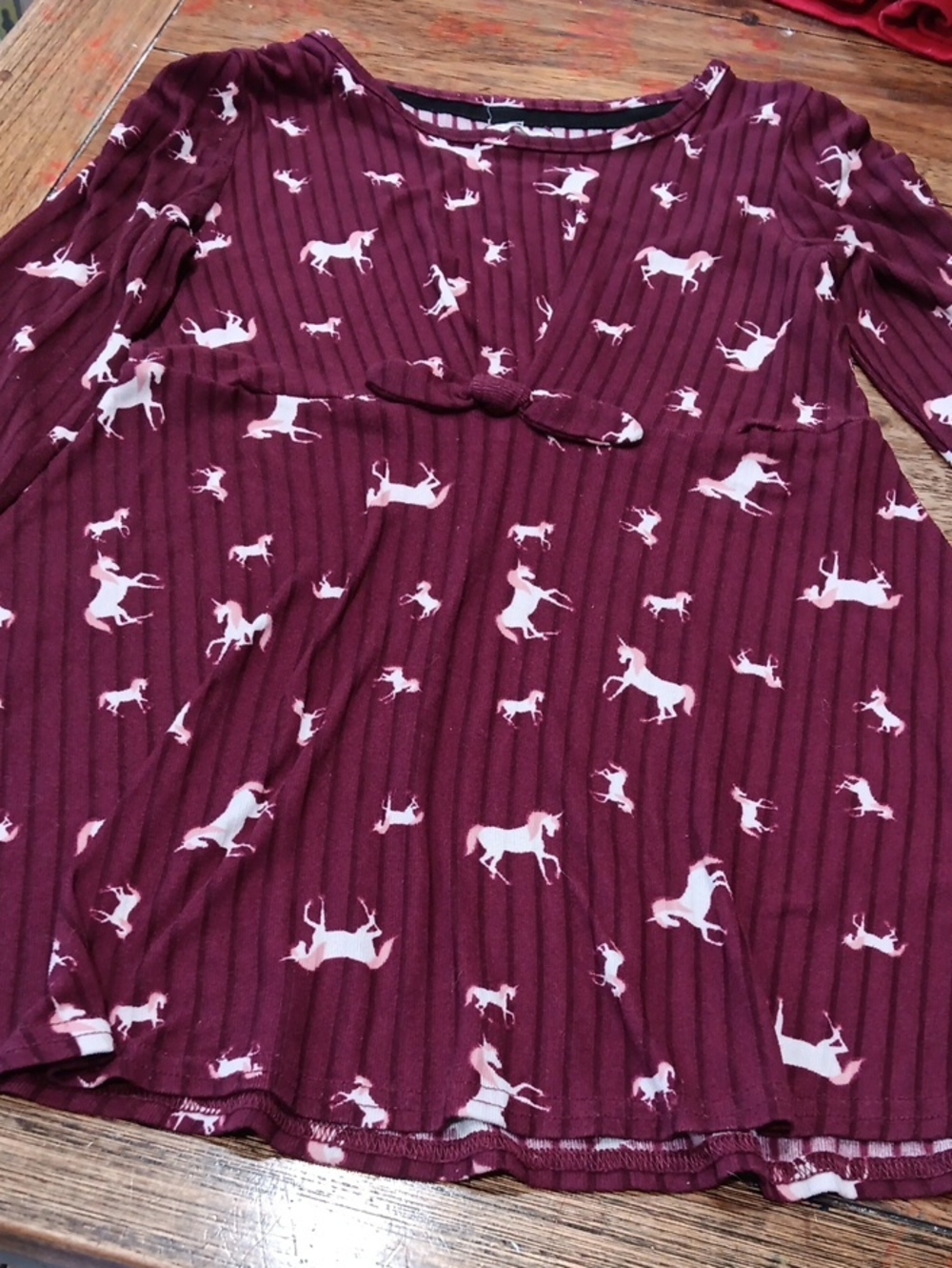 One Step Ahead Girls' Burgundy Unicorn Print  Top